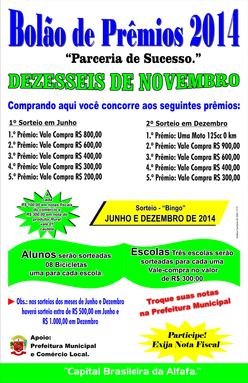 CONFIRA O RESULTADO DO BOLÃO DE PRÊMIOS 2014 MÊS DE JUNHO